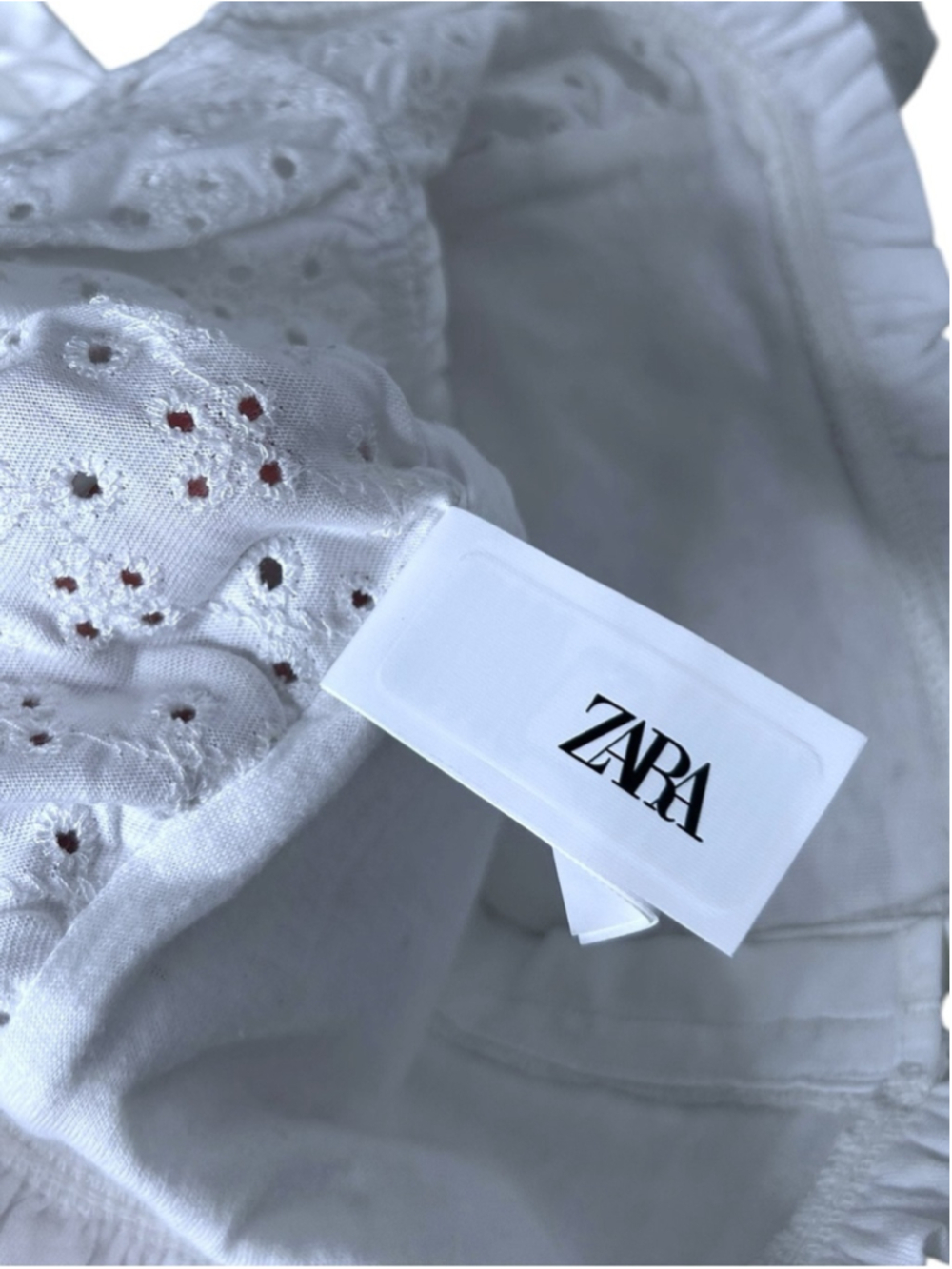 Zara White Eyelet Lace Ruched Ruffle Boho Corset Cotton Crop Top Size Small - Picture 14 of 15